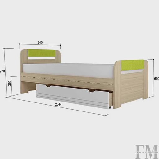 Односпальная детская кровать «Стиль 900.3», лайм